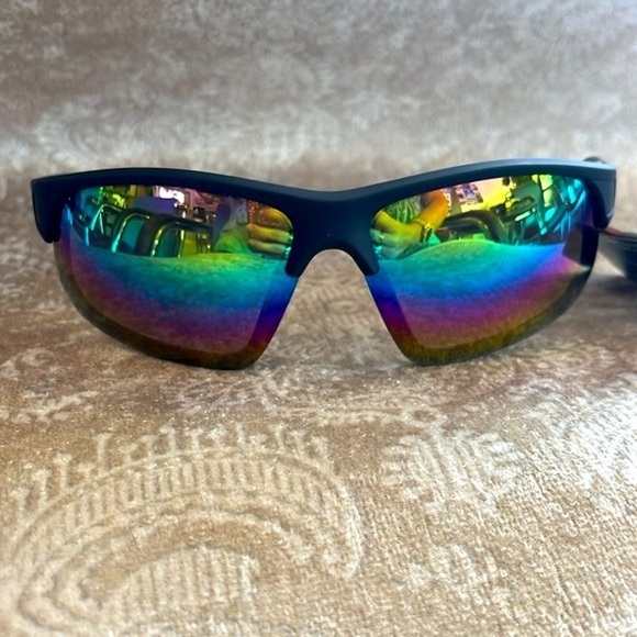 Brand New Rawlings Black Half-Rim Rectangle Shield Sport Wrap Mirror Sunglasses - Picture 1 of 16